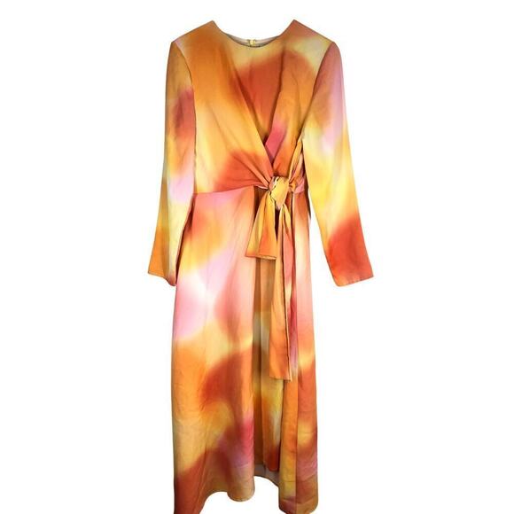 C/MEO Collective Blindfold Dress Flame Yellow Tie Front Long Sleeve US 10 - Picture 3 of 16